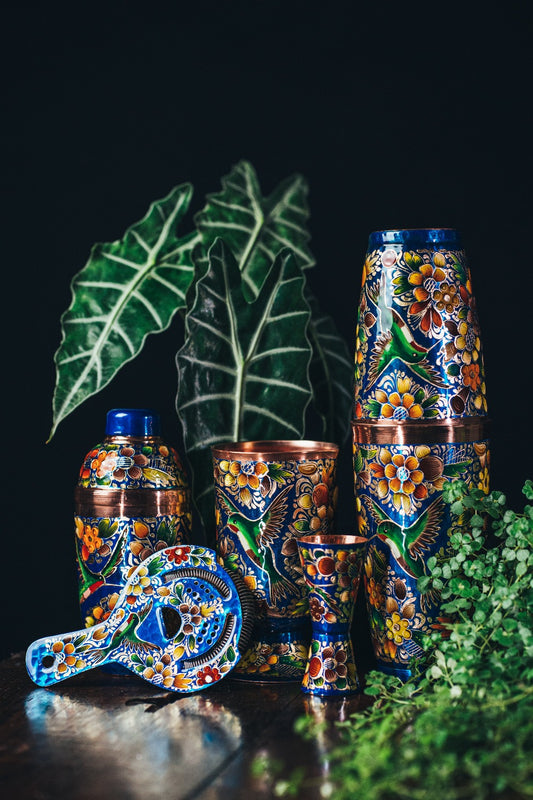 Hand Painted Set Colibrí Azul 0056