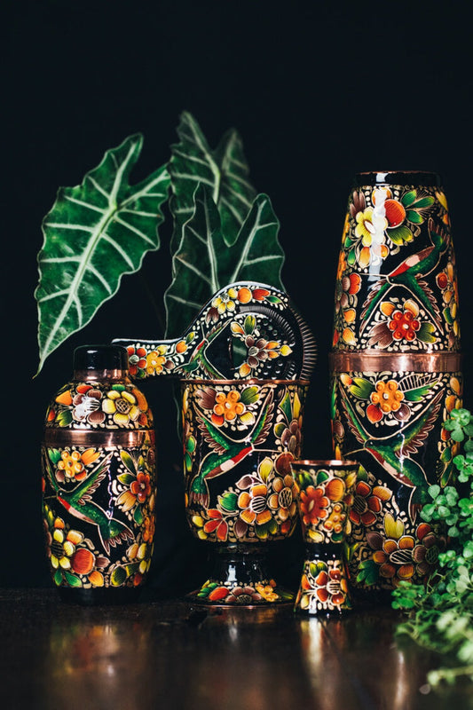 Hand Painted Set Colibrí Negro 0074