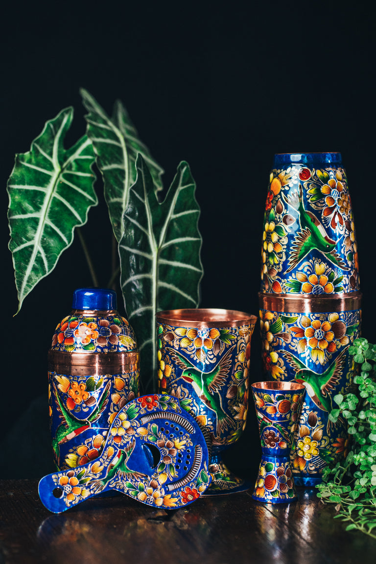 Hand Painted Set Colibrí Azul 056