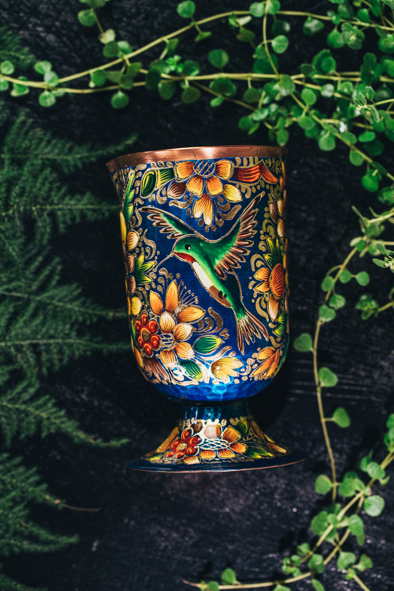 Mixing Glass Hand Painted Colibrí Azul 061